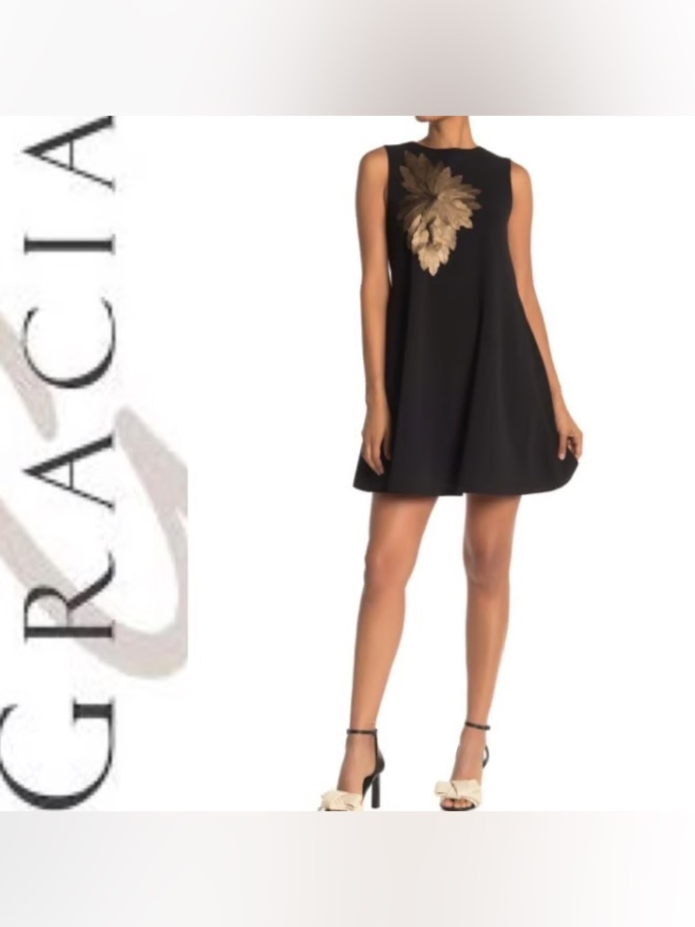 GRACIA- Faux Leather Floral Swing Dress (S)